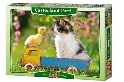 PUZZLE 120 TWO PASSENGERS  jigsaw KOT I KACZUSZKA CASTORLAND  *JBook