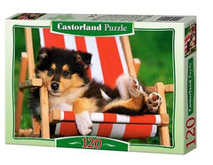 Puzzle 120 PIES NA LEZAKU COLLIE PUPPY jigsaw dla dzieci for kids *T *JBook