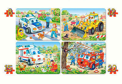 Puzzle 4x ukladanki POJAZDY koparka ambulans  CASTORLAND NEW *T *JBook
